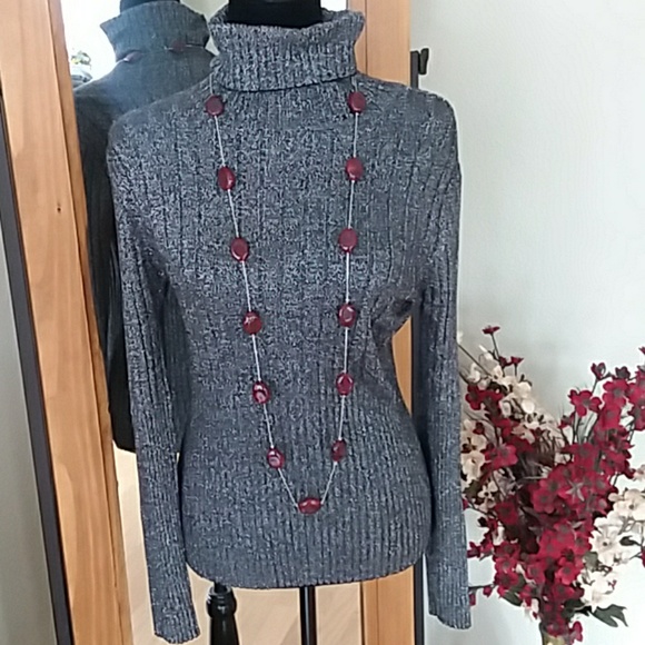 No Boundaries Tops - Charcoal Grey Silver Sparkle Turtleneck